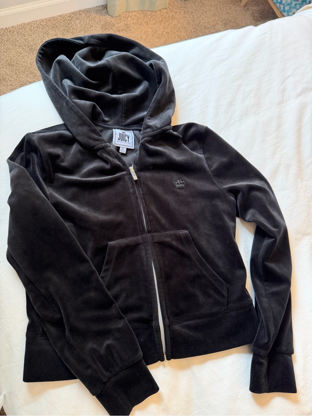 Juicy Couture Black Velour Zip-Up Hoodie